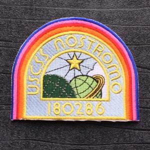 Alien USCSS Nostromo Embroidered Iron On Patch. Size 100mm x 80mm.