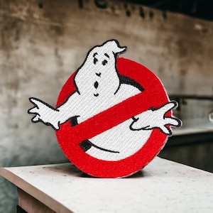 Ghostbusters Embroidered Iron on Patch. Available in Sizes Small (80mm x 60mm) and Large (95mm x 70mm)