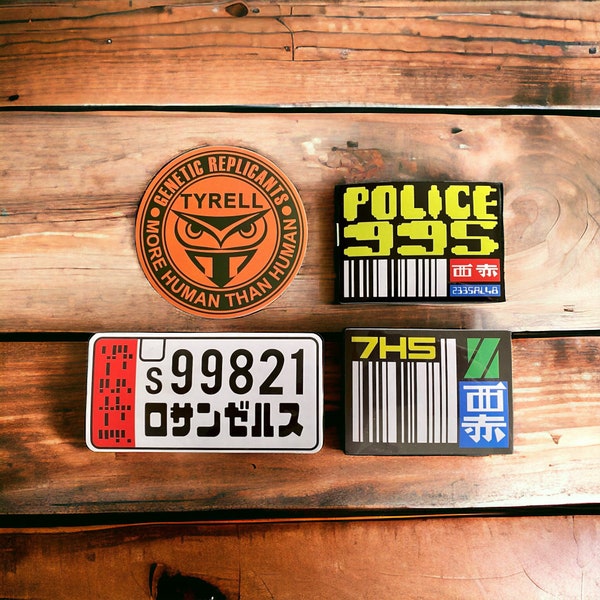 Blade Runner Stickers Tyrell Corporation and License plate Waterproof and UV resistant PVC sticker collection 4 pack