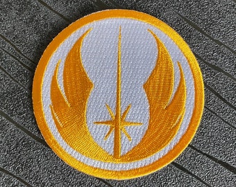 Écusson brodé à repasser Ordre Jedi (75 mm) en or et blanc