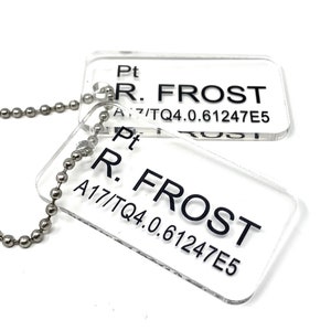 Aliens US Colonial Marine (USCM) Acrylic Dog Tags - Pt R. Frost