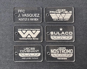 Spersonalizowane nieśmiertelniki dla psów z akrylu, wykonane przez US Colonial Marines, autorstwa USCM: Weyland Yutani, Sulaco, Nostromo