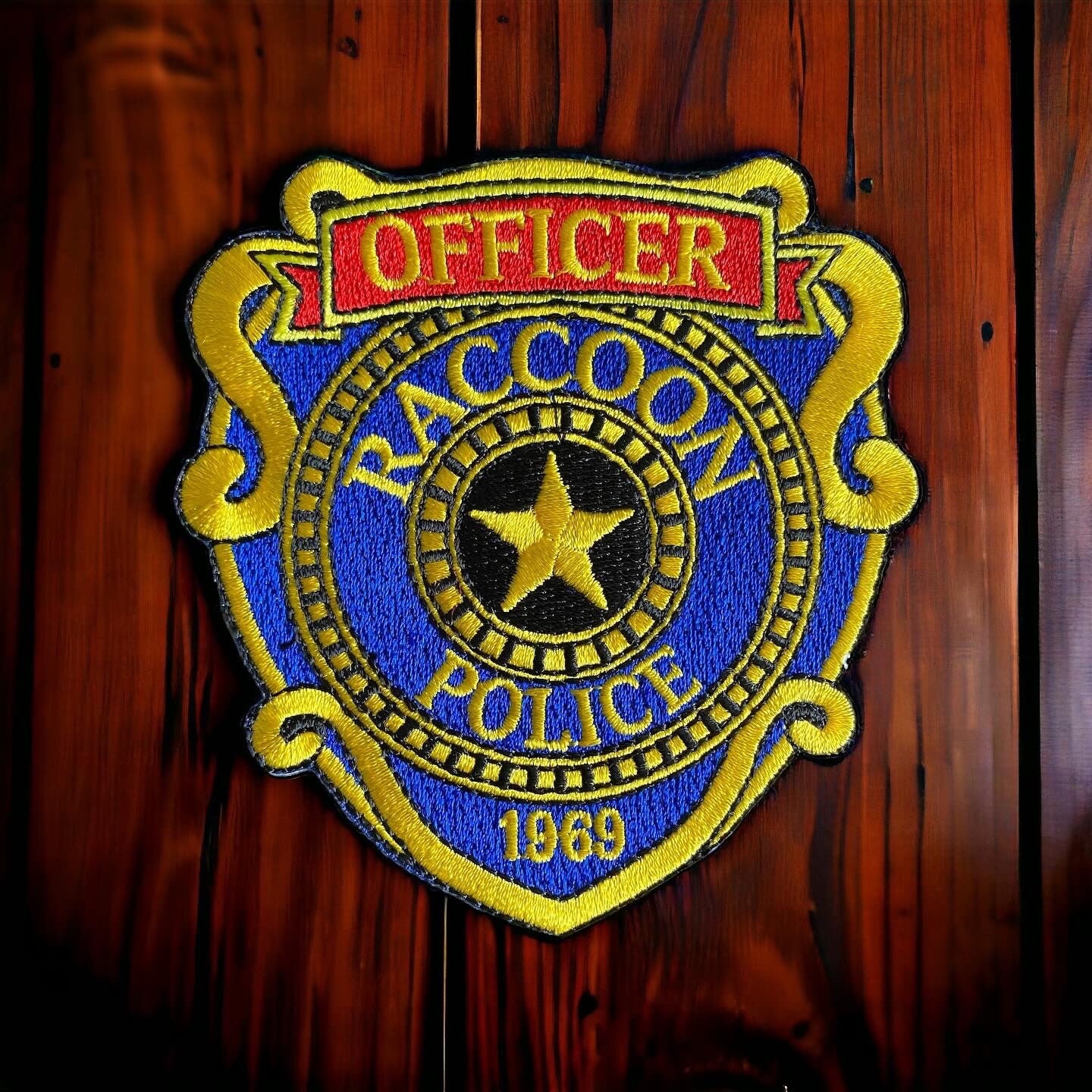 Aufnäher 'STARS Racoon Police Dept' – Mit Klettverschluss, PVC, Blau, Maße: 65x72 Mm