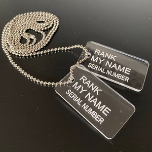 Personalized Aliens USCM Dog Tags: Laser Engraved Clear Acrylic