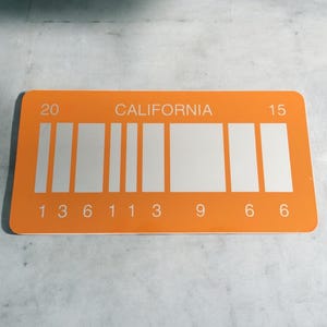 Back to the Future 2 Delorean prop license plate Orange Barcode Version 300mm x 150mm - Price reduced due to Minor Defects on the plates