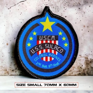 Patch para costurar da USS Sulaco, do Exército Colonial dos EUA, com temática alienígena. Tamanho pequeno: 70 mm x 60 mm.