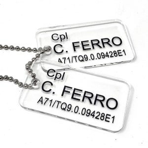 Placas de identificación acrílicas de la Infantería de Marina Colonial de los Estados Unidos (USCM) - Cabo C. Ferro