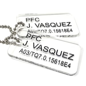 Placas de identificación acrílicas de la Infantería de Marina Colonial de los Estados Unidos (USCM) de Aliens - PFC J. Vasquez