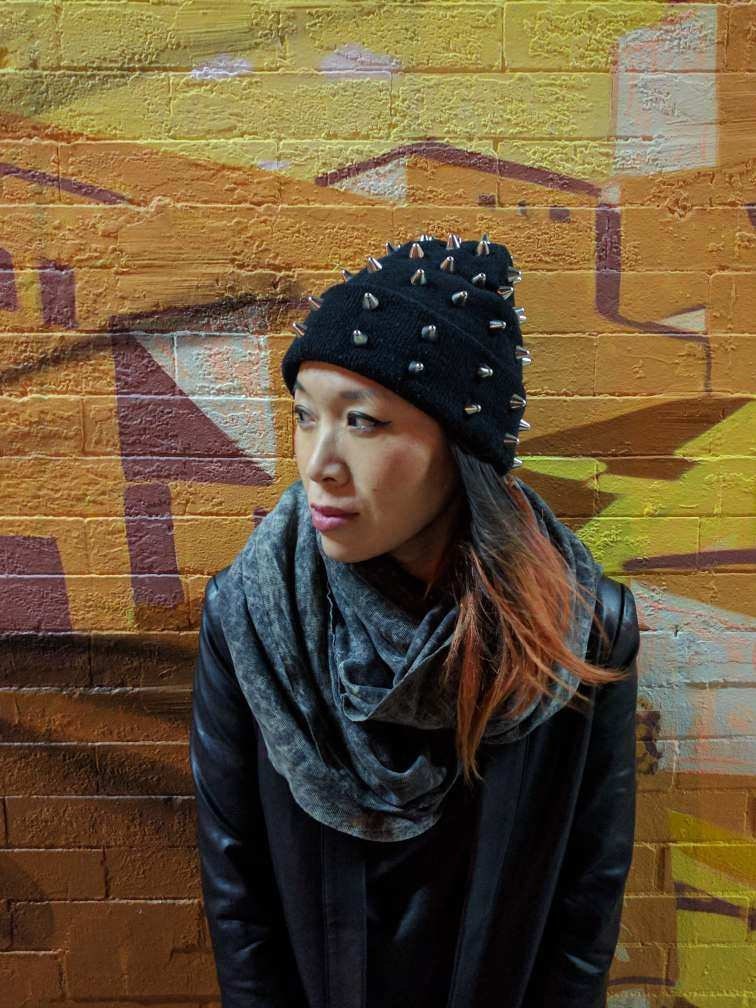 Black Spike Studded Cuffed Beanie, Skull Cap, Winter Hat, Rocker