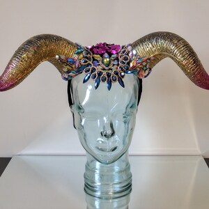 Magenta Ombre Glitter Horn Headpiece, Jeweled Horn Headdress, Golden Glitter Rhinestone Jeweled Horned Headdress, Horn Headpiece,Burning man