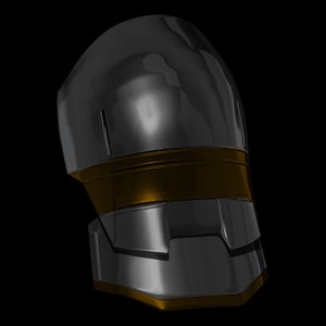 Puede incluir: Un brazo de robot plateado y dorado con un diseño segmentado. El brazo está doblado en el codo y la mano está cerrada.