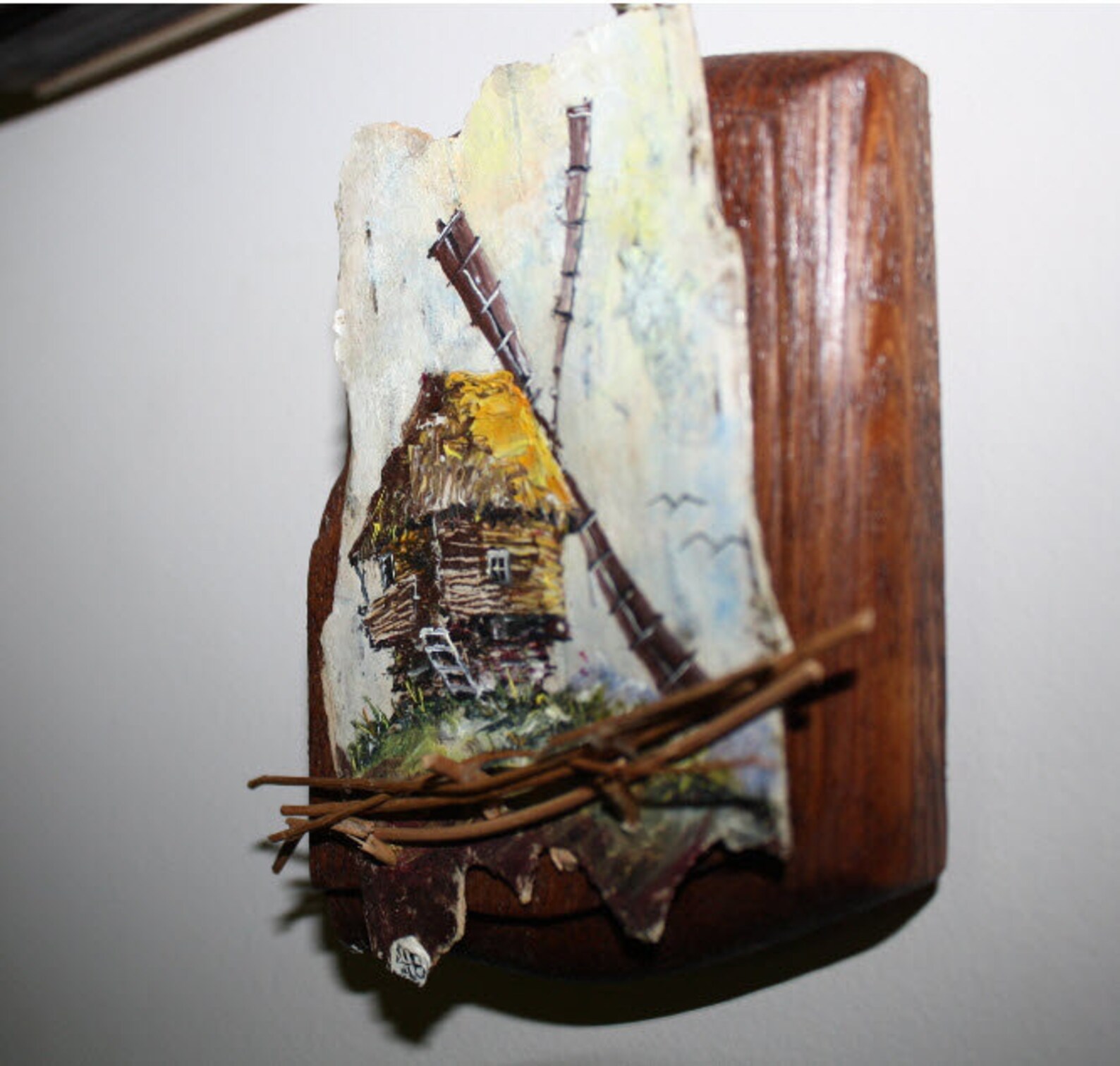 Art oil painting on birch bark wooden base Etsy