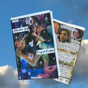 Pu&ograve; includere: Due zine intitolate "Alternative Girls" e "Magical Realism" su sfondo di cielo blu. Le copertine presentano collage con immagini di persone, farfalle e stelle. Il testo include "2nd EDITION", "GHOULIERSTUDIO" e "FEB 2026".