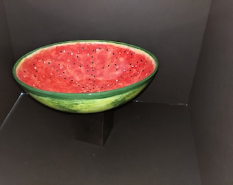 Large Watermelon Bowl - hand painted ceramic