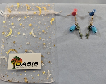 Blue Lego earrings with key charms