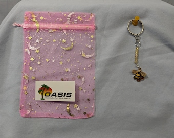 Hand-Crafted Key Ring Bee and Honey - Charms Beads Lego