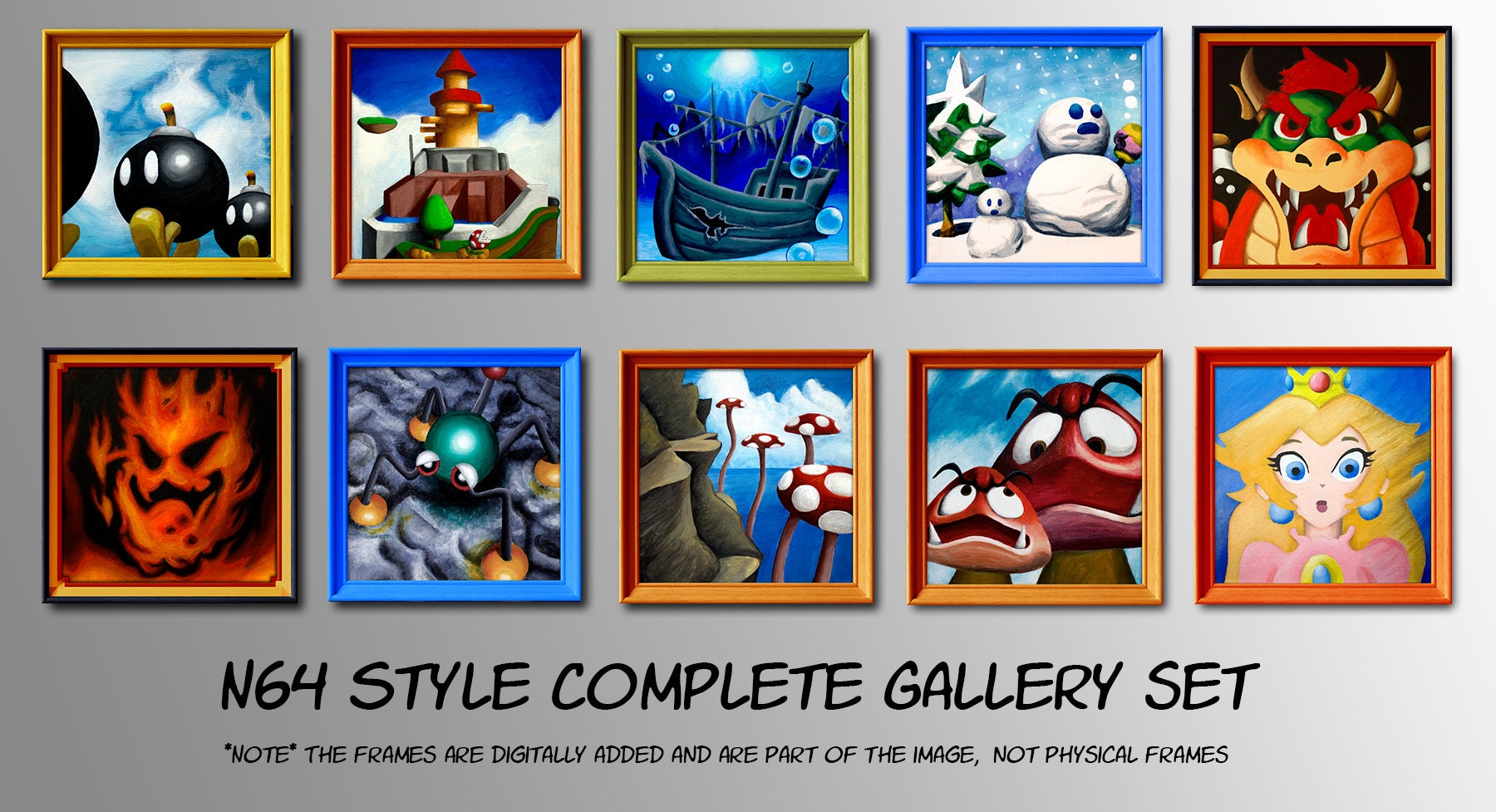 Super Mario 64 Gallery Set ALL 10 Paintings From the Game canvas