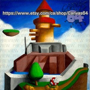 Whomp&#39;s Fortress CANVAS PRINT (Super Mario 64) Painting from Princess Peache&#39;s Castle