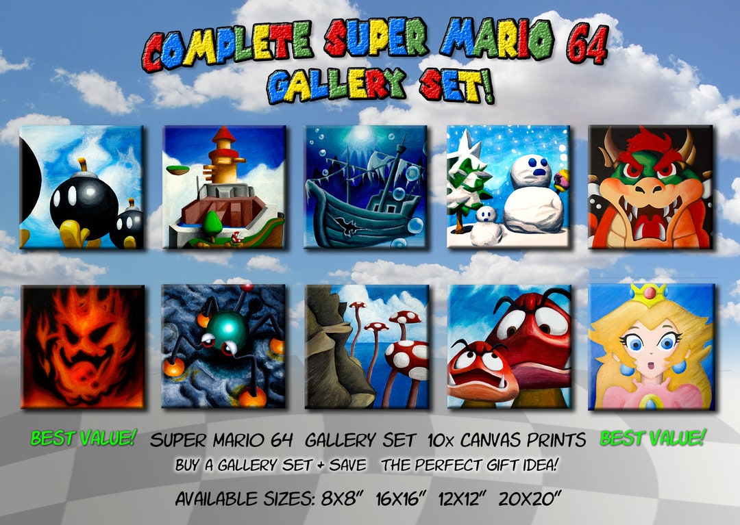 Super Mario 64 Gallery Set ALL 10 Paintings From the Game canvas Prints 