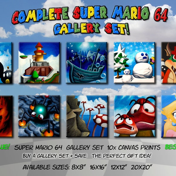 Ensemble de galerie Super Mario 64 ! TOUTES les 10 peintures du jeu ! (Impressions sur toile)