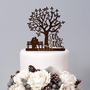 Wedding Cake Topper Silhouette Couple on Park Bench Mr and Mrs Cake ...
