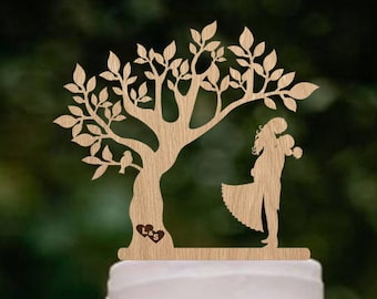 Wedding Cake Topper Mr and Mrs Topper Wood Cake Topper Rustic Cake Topper Silhouette Couple Topper Tree Wedding Cake Topper Initials Gold