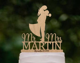 Silhouette cake topper Mr Mrs Custom last name wedding cake topper Bride and Groom Couple cake topper for wedding Personalised topper gold