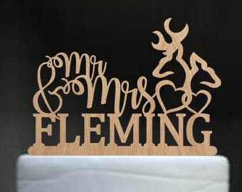 Mr Mrs Wedding Cake Topper Deer Cake Topper Wood Last Name Topper Personalised Topper Rustic Cake Topper Wood Cake Topper Custom Cake Topper