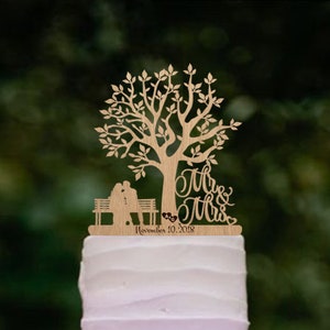 Wedding Cake Topper Silhouette Couple on Park Bench Mr and Mrs Cake ...