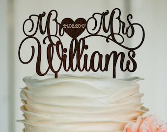 Personalized Mr & Mrs Surname Wedding Topper Cake Rustic Wedding Decor Last Name Cake Topper Anniversary Bridal Shower Wood Cake Topper
