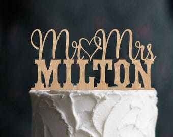 Wedding Cake Topper Mr & Mrs Last Name Topper Rustic Topper Surname Cake Topper Wood Cake Topper Love Topper Personalized Topper for Wedding