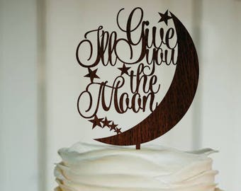 wedding cake topper wedding topper Moon cake topper wooden cake topper rustic wedding personalized topper custom cake topper love topper