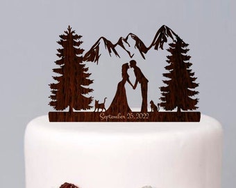 Mountain wedding cake topper, Bride and Groom, outdoor wedding, Personalized Topper, Bridal Shower, Engagement,Custom Mountain Cake Topper