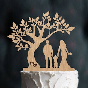 Bride and Groom With Boy Tree Wedding Cake Topper Couple Silhouette ...