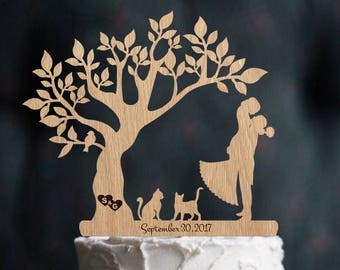 Wedding Cake Topper Mr & Mrs Cat Rustic Cake Topper Wedding Wood Decor Silhouette Couple Bride and Groom Personnalisé Cake Topper Wedding