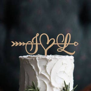 Initials Cake Topper Wedding Arrow Cake Topper Rustic Cake Topper Engagement Cake Topper Wedding Decoration Gold Cake Topper Wood Silver image 4