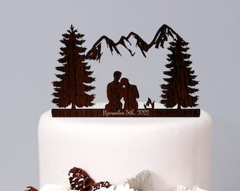Décoration de gâteau de mariage sur le thème de la montagne, décoration de gâteau de randonnée, décoration de gâteau de mariée avec des montagnes, décoration personnalisée, douche nuptiale,