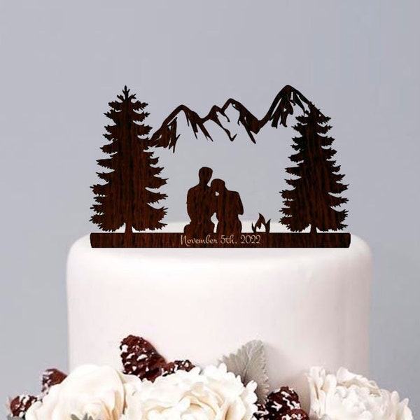 Wedding cake topper mountain theme, hiking cake topper, bridal cake topper with mountains, Personalized Topper, Bridal Shower,