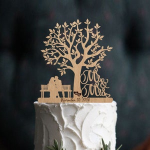 Wedding Cake Topper Silhouette Couple on Park Bench Mr and Mrs Cake ...