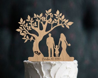 Wedding Cake Topper Bride Groom with Girl Silhouette Cake Topper Tree Personalized Wedding Topper Mr & Mrs Custom Wedding Couple Decoration