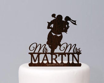 Motorcycle wedding cake topper, Personalized rustic cake topper mr and mrs with motorbike, Unique wood biker couple cake topper for wedding