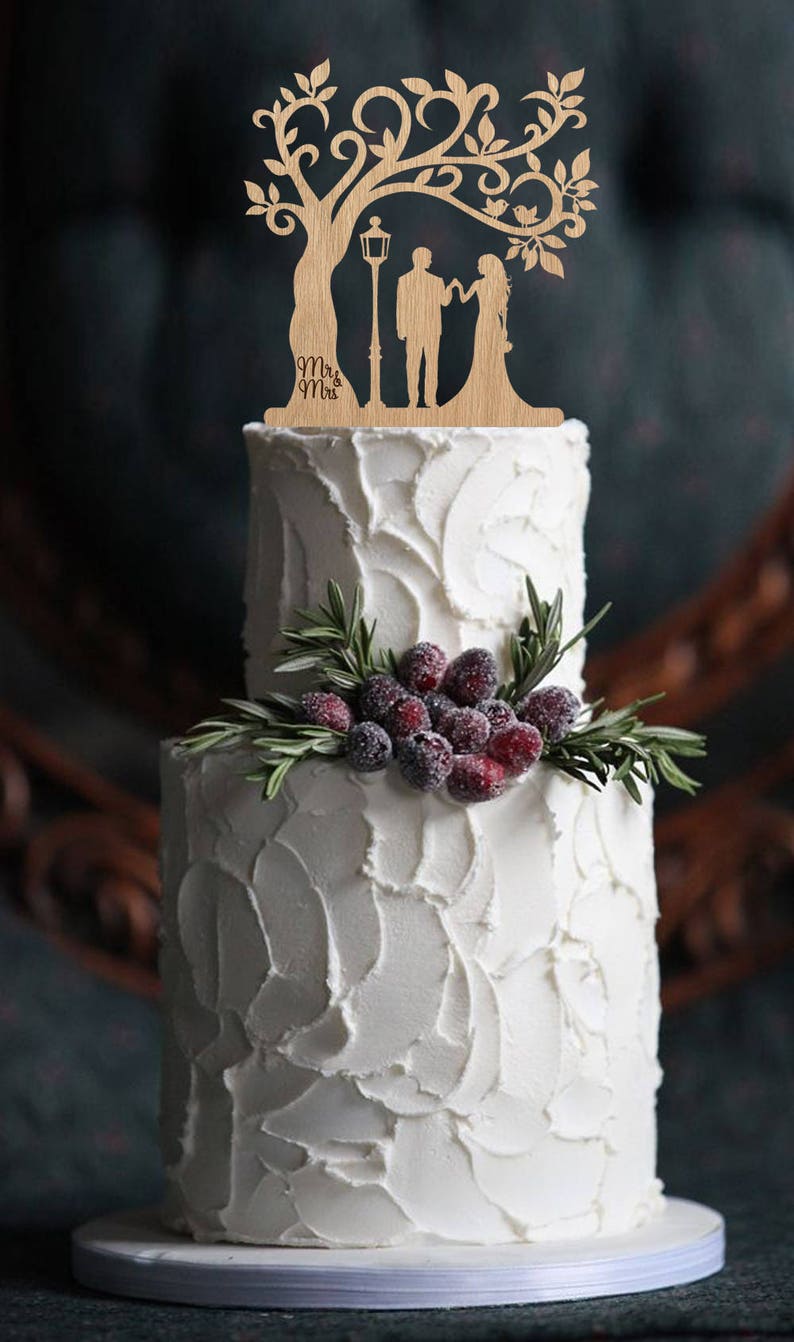 Tree Wedding Cake Topper Wood Cake Topper Rustic Mr and Mrs Etsy