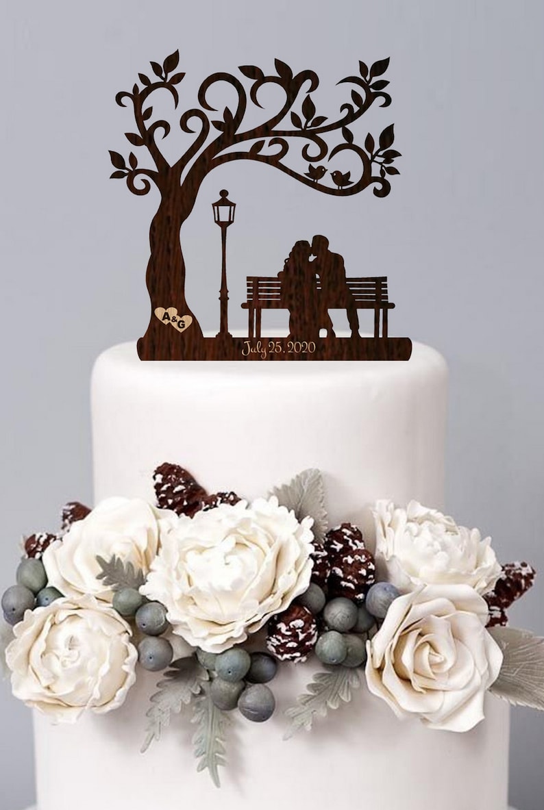 Couple on the Bench Wedding Cake Topper Customized Bride and Etsy