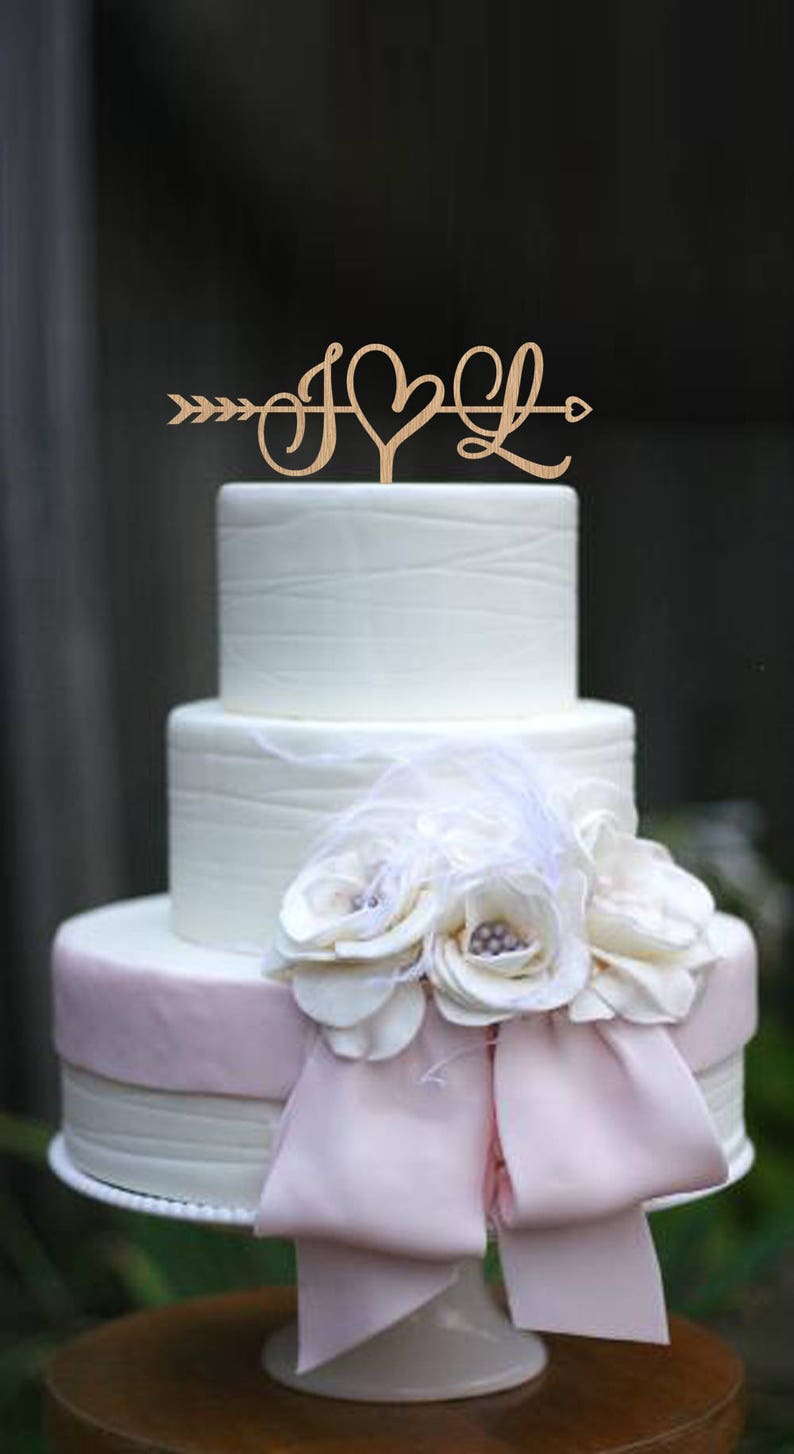 Initials Cake Topper Wedding Arrow Cake Topper Rustic Cake