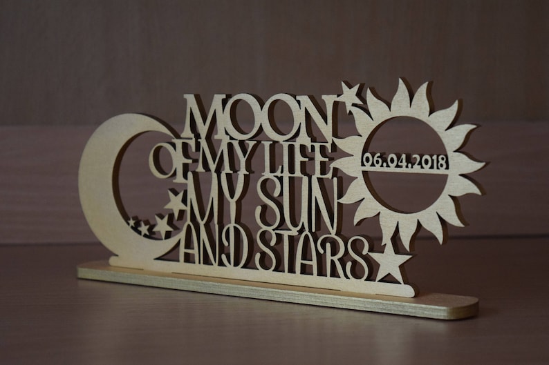 Wedding Inscription Moon of My Life My Sun and Star Cake Topper Wood ...