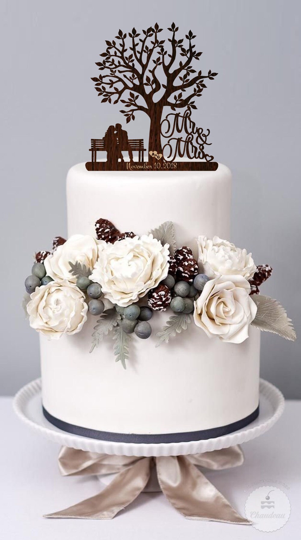 Wedding Cake Topper Silhouette Couple on Park Bench Mr and Mrs - Etsy