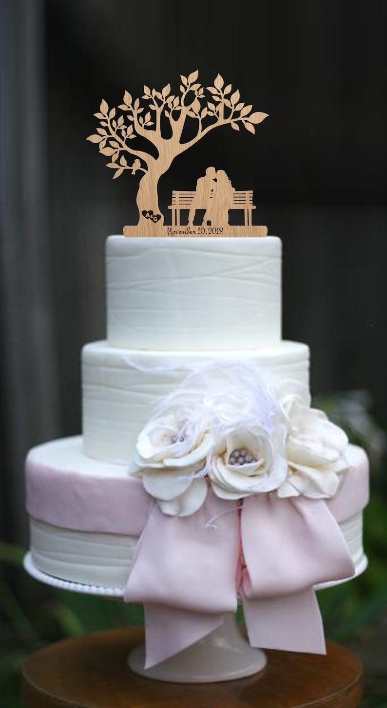 Wedding Cake Toppers Bride & Groom on Bench Personalized Funny Cake ...