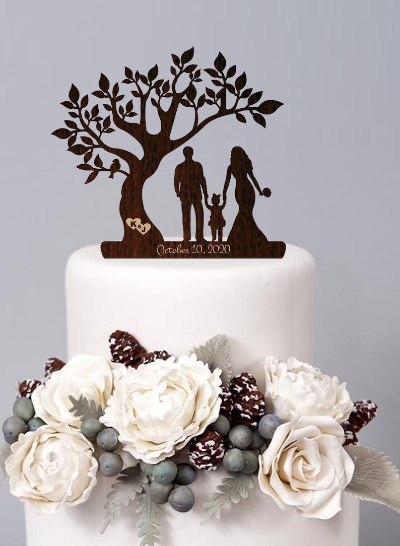 Wedding Cake Topper Bride Groom With Girl Silhouette Cake Topper Tree ...