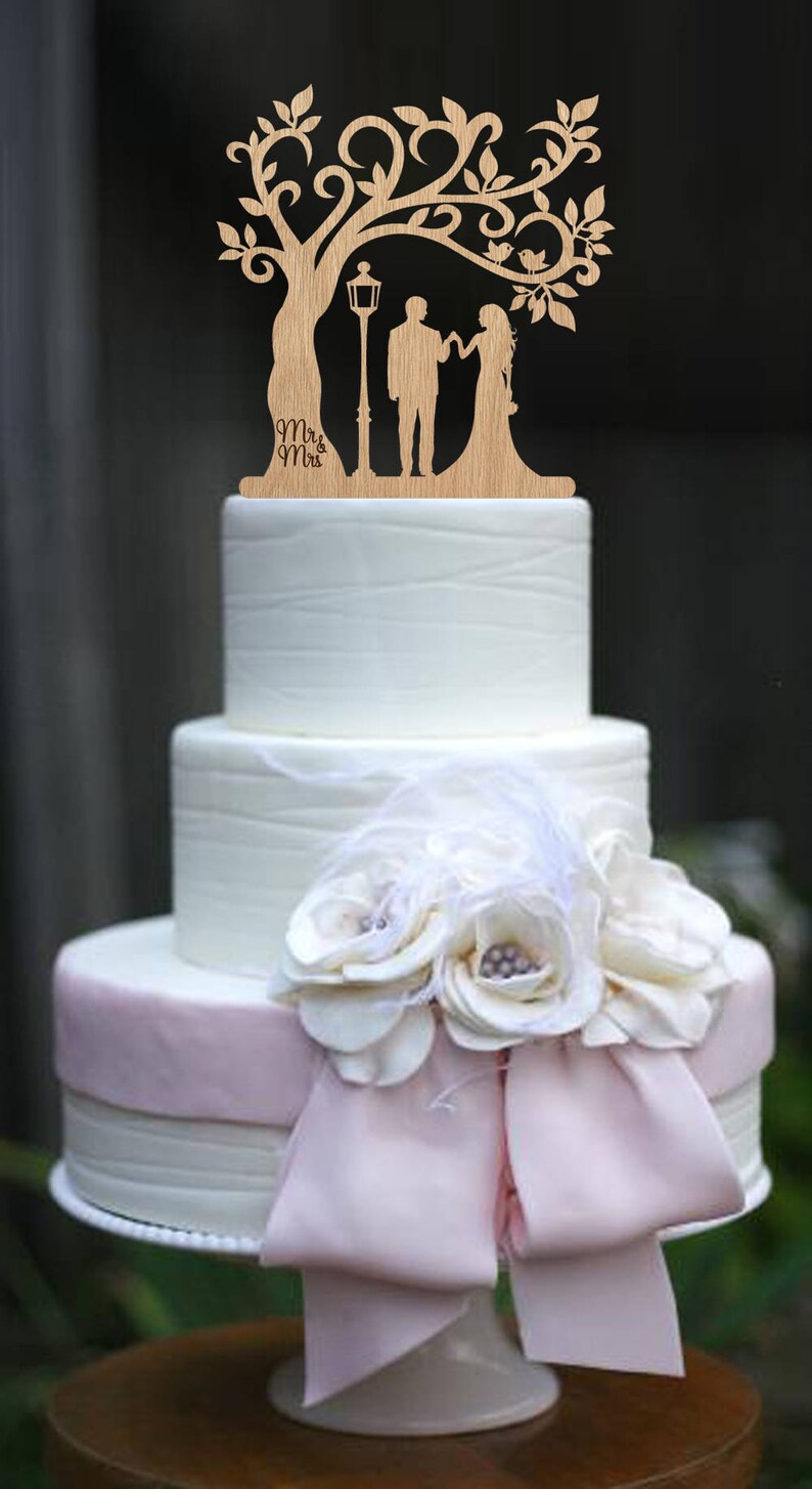 Tree Wedding Cake Topper Wood Cake Topper Rustic Mr and Mrs Etsy