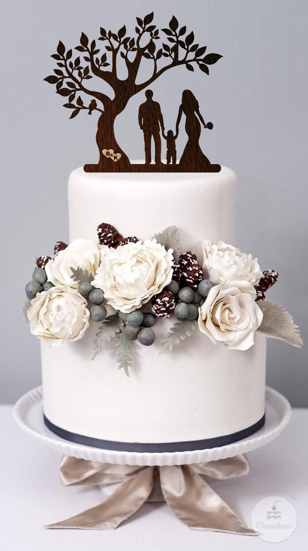 Bride and Groom With Boy Tree Wedding Cake Topper Couple Silhouette ...